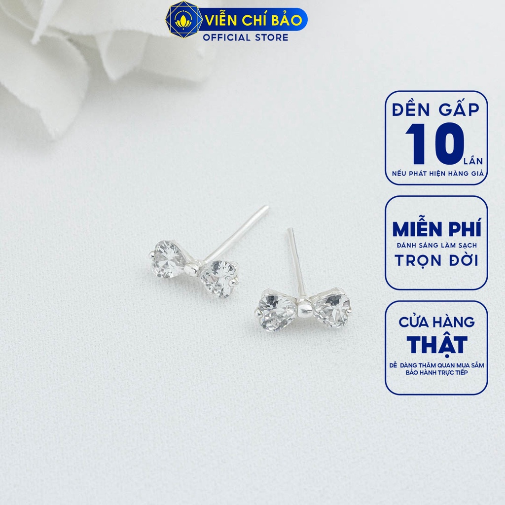 Bông tai nơ đính đá 2 chất liệu bạc 925 thời trang phụ kiện trang sức nữ Viễn Chí Bảo E0110