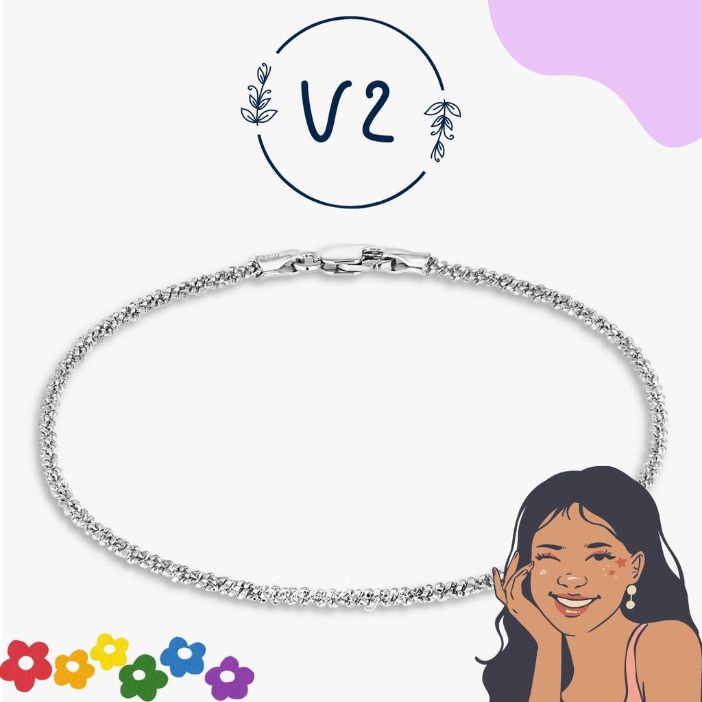 V2 Lắc chân lá dừa 22cm Bạc thật Thiên Cát s950
