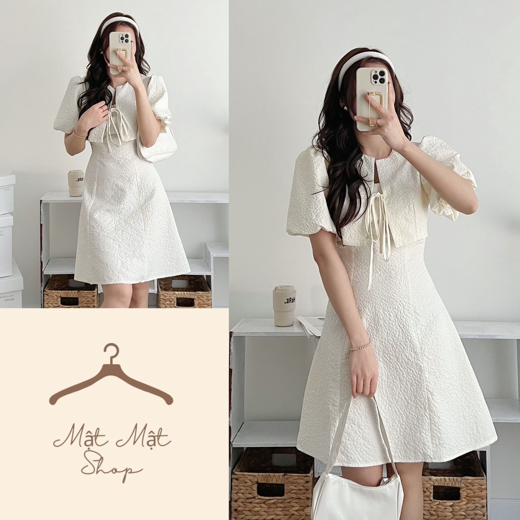 Váy Xốp Thời Trang Nữ Tay Bồng Giả Set Cột Nơ Ngực Siêu xinh Hot 2023 Phù Hợp Đi Chơi Đi Dự Tiệc Đ9223