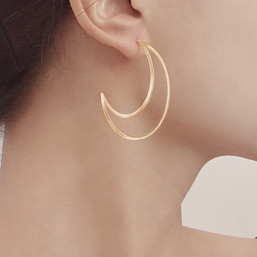 Khuyên Tai Kim Loại Hình Trăng Khuyết Phong Cách Retro