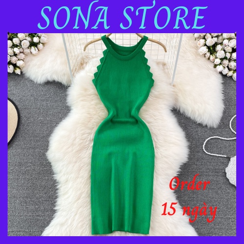 Váy body len dệt kim cổ yếm đầm ôm nữ sexy gợi cảm sang chảnh tiểu thư bánh bèo siêu xinh cute hàng quảng châu cao cấp