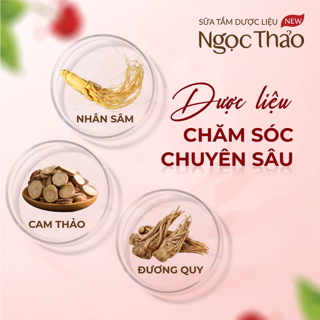 Sữa tắm dược liệu Ngọc Thảo chăm sóc chuyên sâu nhẹ nhàng, dưỡng ẩm, kháng khuẩn, giảm mụn, mẩn ngứa, da sáng, khoẻ mịn