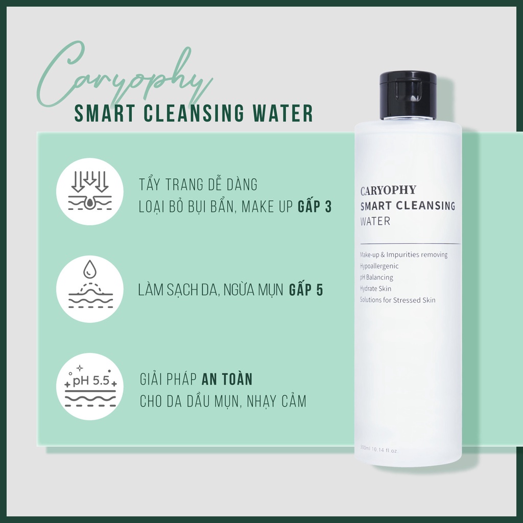 Nước tẩy trang làm sạch da ngăn ngừa mụn Caryophy Smart Cleansing Water (300ml 500ml)