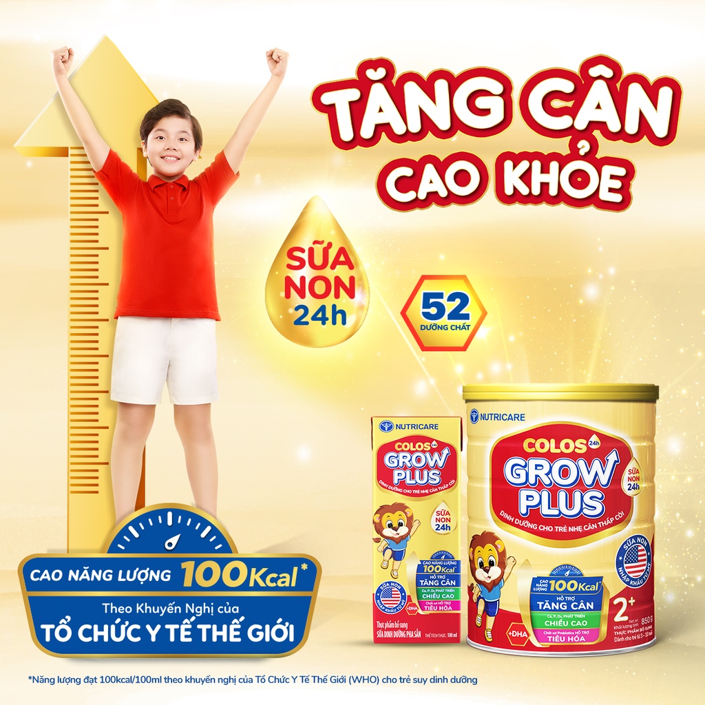 Sữa nước pha sẵn Nutricare Colos 24h Grow Plus phát triển toàn diện