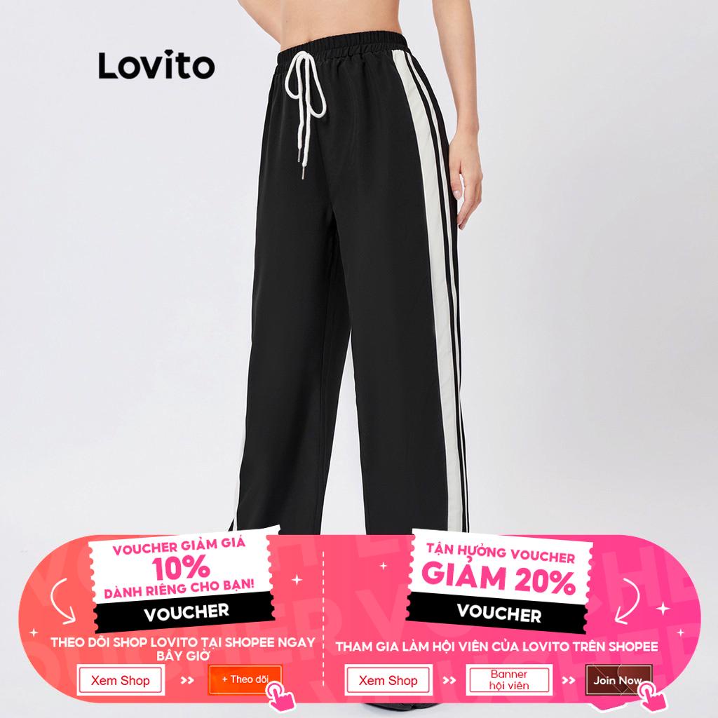 Quần Lovito màu trơn xẻ gấu phối viền tương phản phong cách thể thao L26AD073 (màu đen)