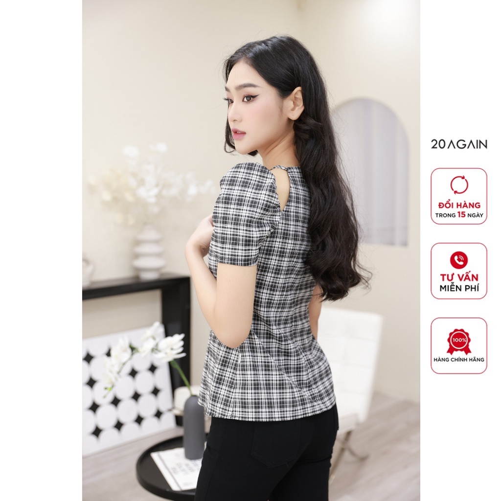 Áo sơ mi kẻ đen 20AGAIN,  thiết kế xẻ vai cá tính, độc đáo ASB2529