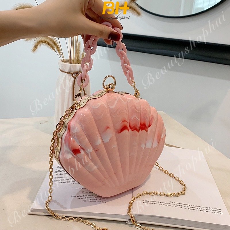 Túi Đeo Chéo Bằng Acrylic Màu Nhuộm Phối Dây Xích Thời Trang Mới Cho Nữ