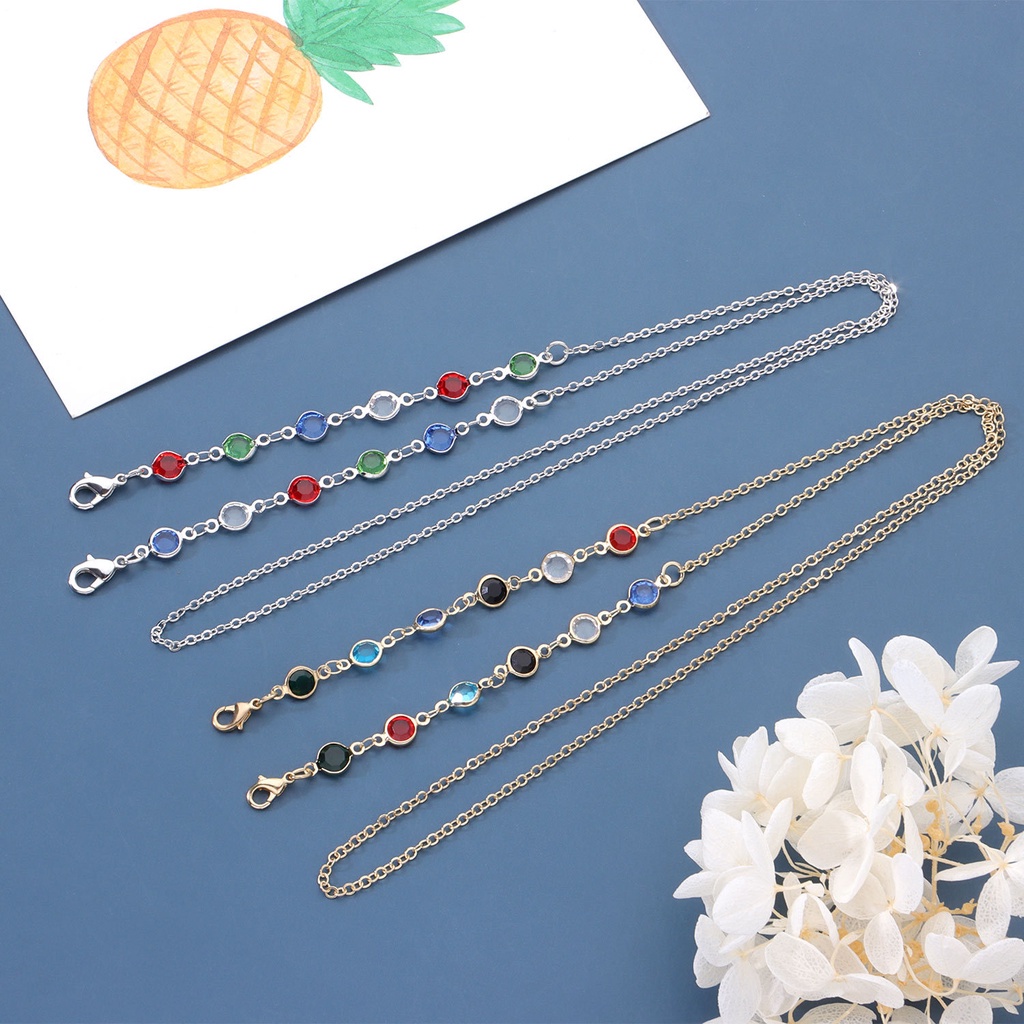 Set 2 Dây Đeo Mắt Kính Đính Đá Bằng Thép Màu Sắc Xinh Xắn