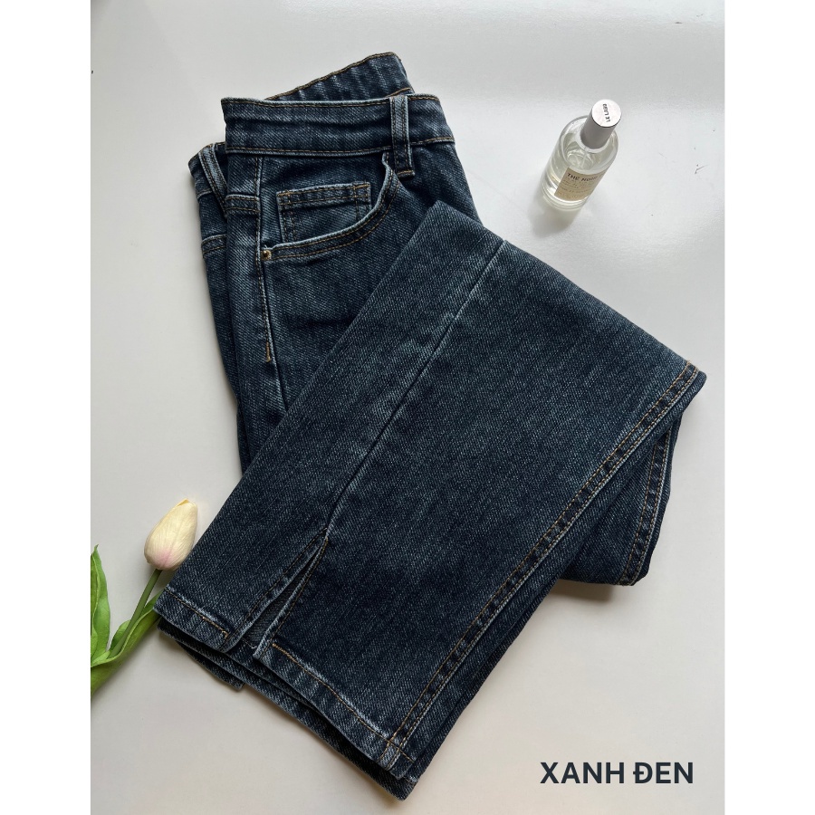 Quần Jean Ống Đứng Xẻ Gấu Giữa Thời Trang Chất Cotton Co Giãn Mềm Mịn