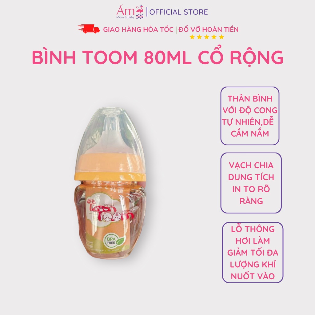 Bình Sữa TOOM PP Bởi Ấm Baby Nhựa PPSU Cổ Rộng An Toàn Tiện Lợi Cho Bé 80ml Ấm Gift Decor