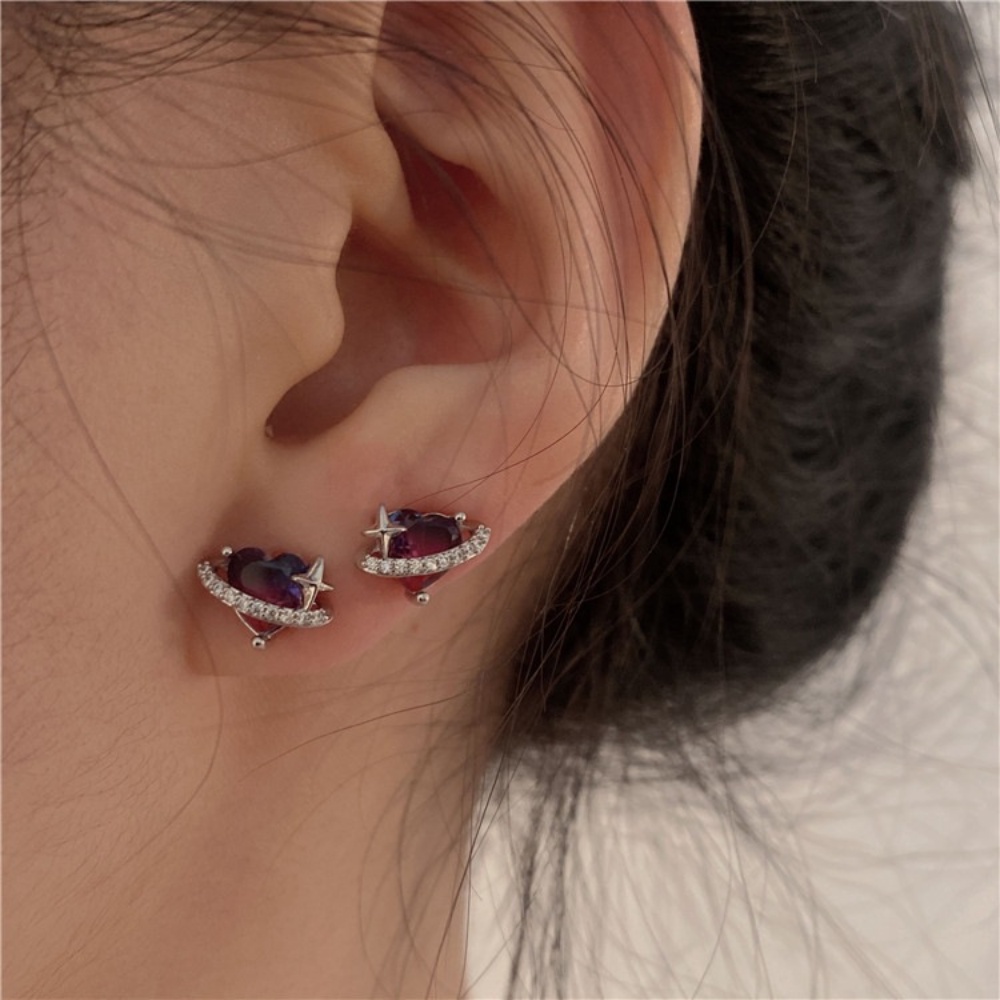 Khuyên Tai Ngôi Sao Năm Cánh Đính Đá Kim Cương Nhân Tạo Màu Sắc Phiên Bản Hàn Quốc Mới