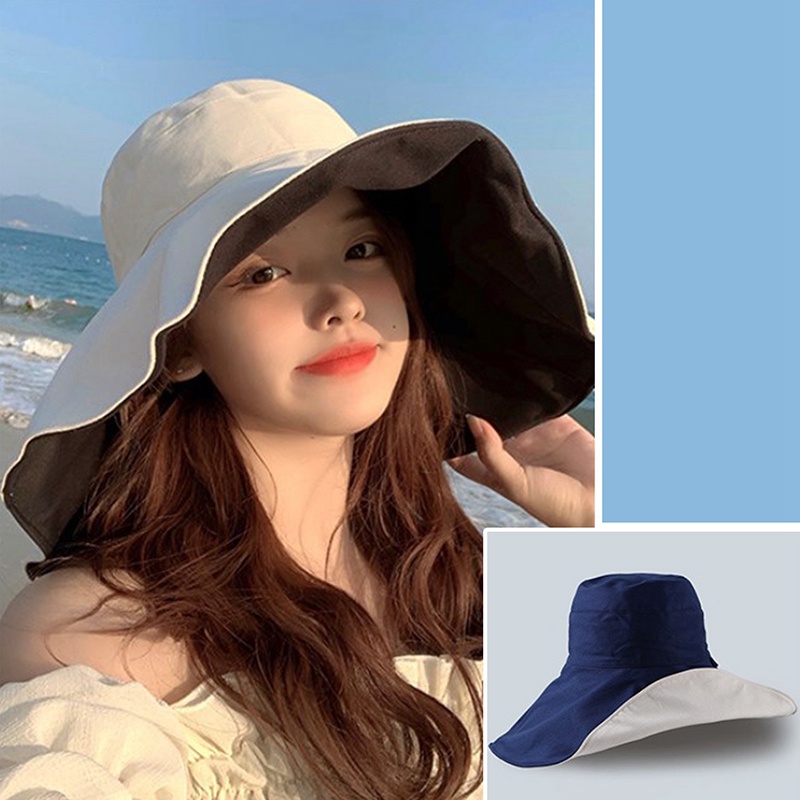 Nón Tai Bèo Vành Rộng Hai Mặt Bằng Vải Cotton Màu Trơn Thoáng Khí Thời Trang Cho Nam Và Nữ