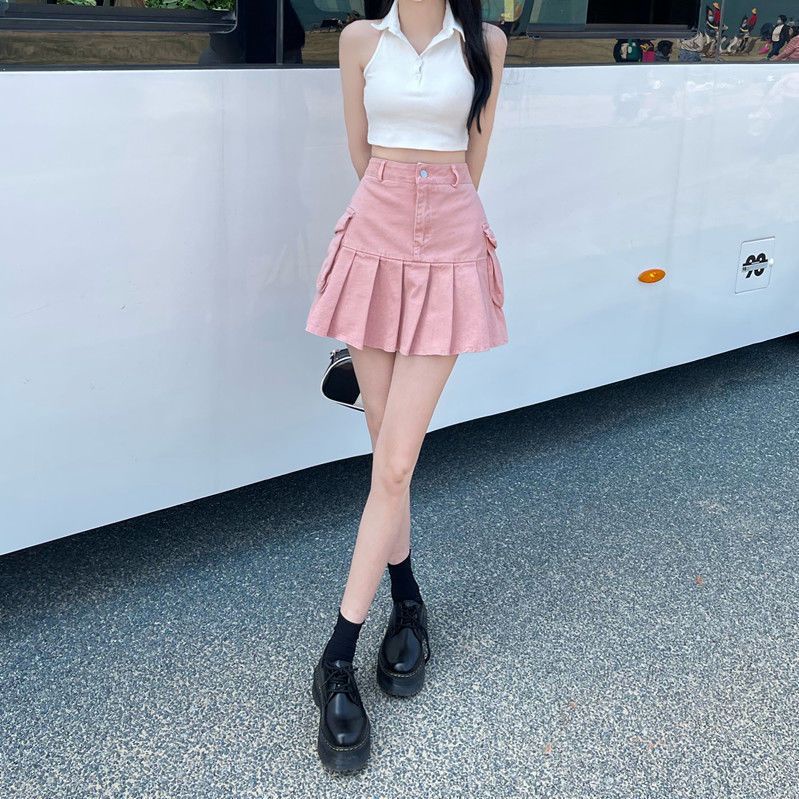 Chân Váy Denim Dáng Chữ A Xếp Ly Thời Trang Mùa Hè 2023 Mới Cho Nữ