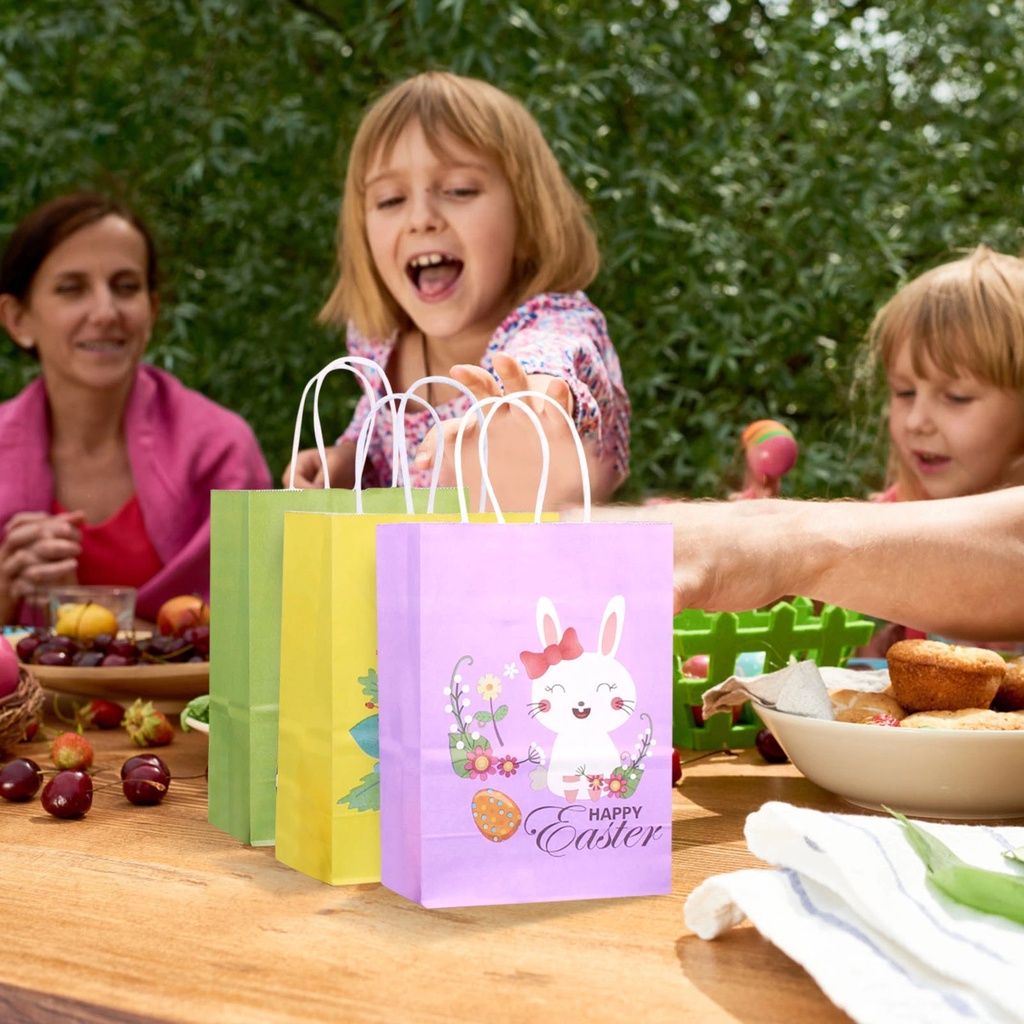 Túi Giấy Kraft Đựng Bánh Kẹo / Đồ Chơi Cỡ Lớn In Họa Tiết Chú Thỏ Dễ Thương Dùng Trang Trí