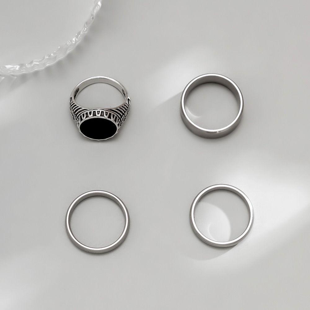 LOMBARD Nhẫn Nam Thiết Kế Hình Lục Giác Và Ngôi Sao Bằng Hợp Kim Phong Cách Hàn Quốc Cá Tính