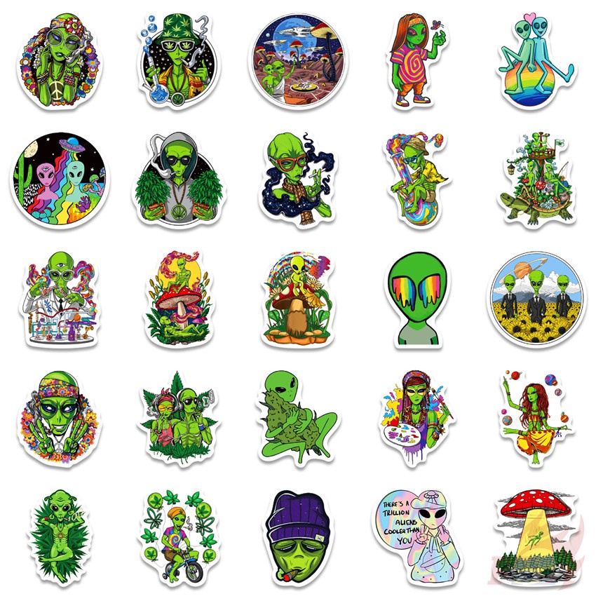 ❉ Sticker Dán Trang Trí Hình Người Ngoài Hành Tinh Vui Nhộn Series 01 ❉ Bộ 50 Sticker Chống Thấm Nước Xinh Xắn Dùng Trong Trang Trí