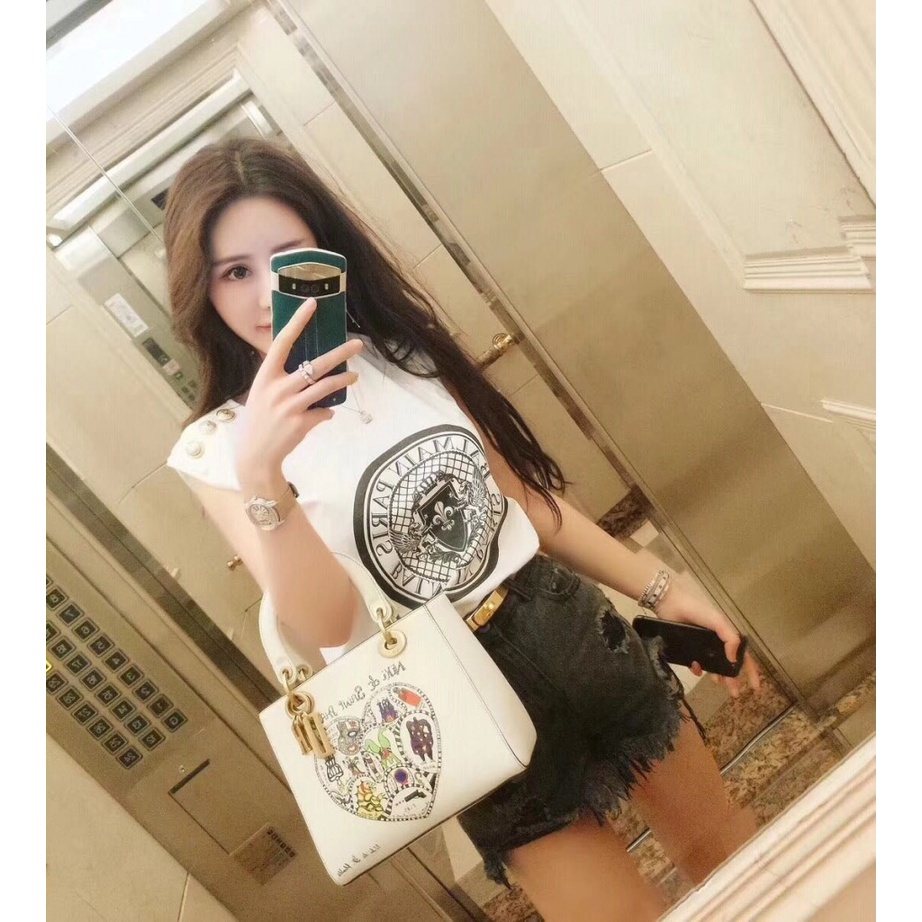 Spring and Summer new Balmain balmain cotton loose coin pattern gold buckle sleeveless T-shirt for women