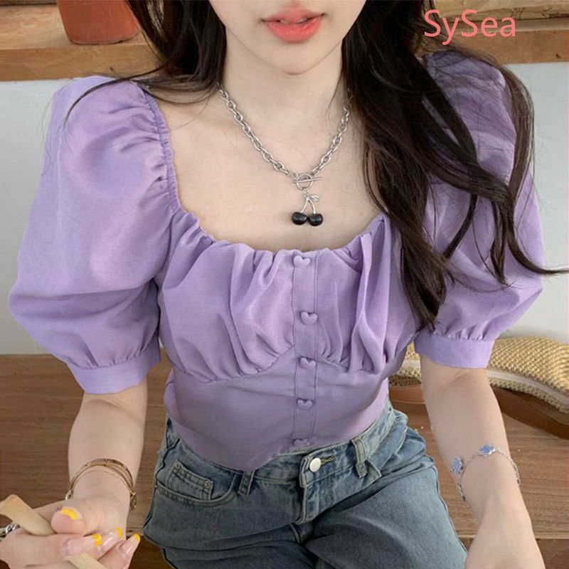 Áo Kiểu Tay Phồng Cổ Vuông Cỡ Lớn Thời Trang Mùa Hè Xinh Xắn Cho Nữ