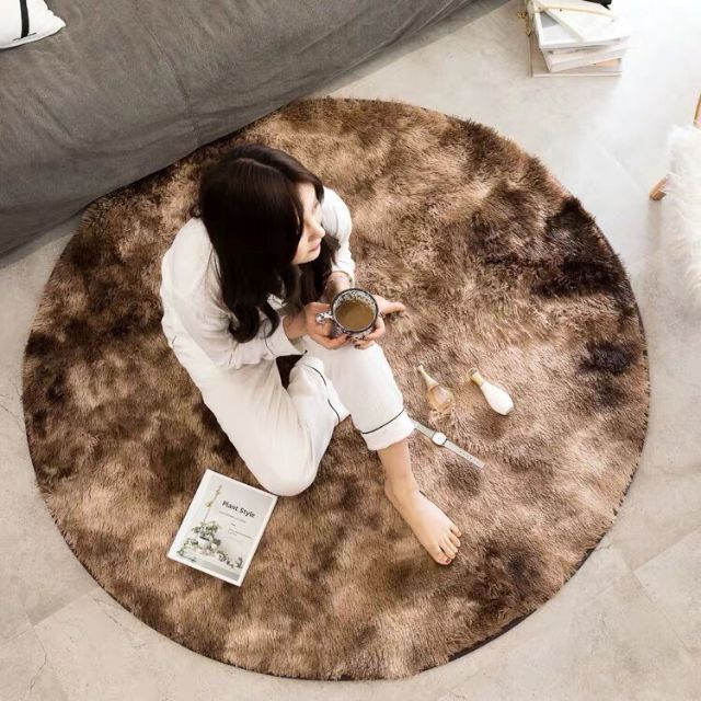Tấm thảm lông loang hình tròn dày dặn họa tiết màu nhuộm trang trí bàn cà phê đường kính 1m
