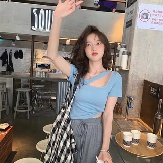 lyie áo croptop nữ thun borip mịn khoét eo dây chéo