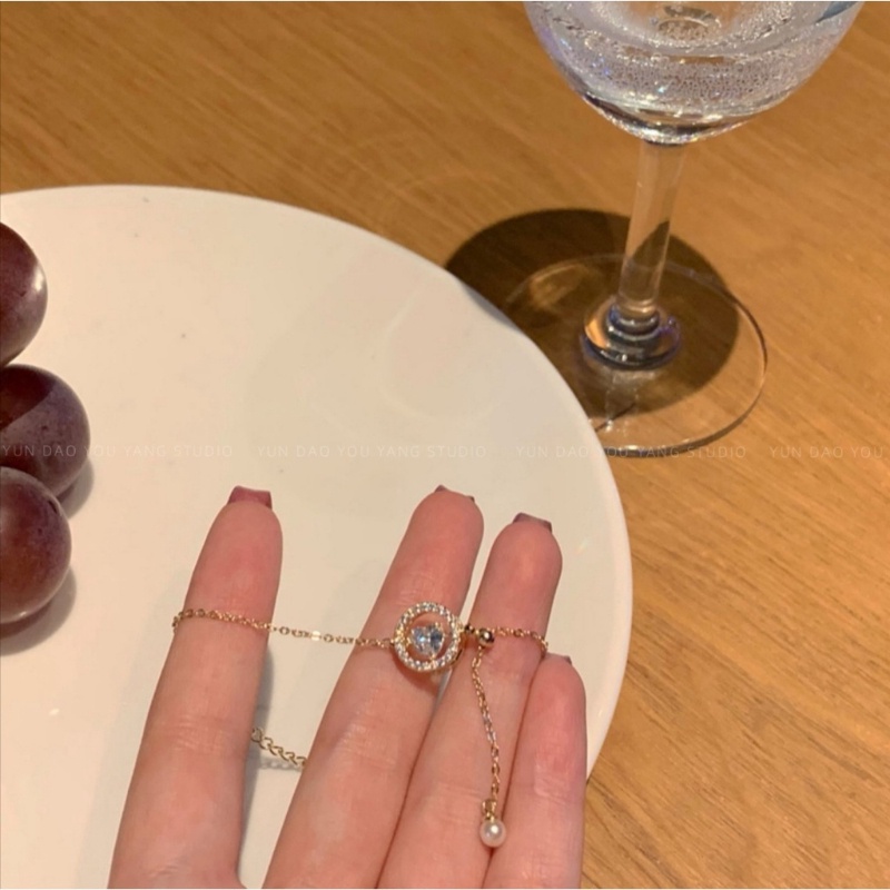 Vòng Tay Đính Đá Zircon Hình Trái Tim Đơn Giản Phong Cách Hàn Quốc Cho Nữ