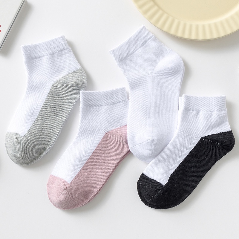 1 Đôi Vớ Cotton Ngang Mắt Cá Màu Trắng Đen Cho Bé Từ 3-15 Tuổi