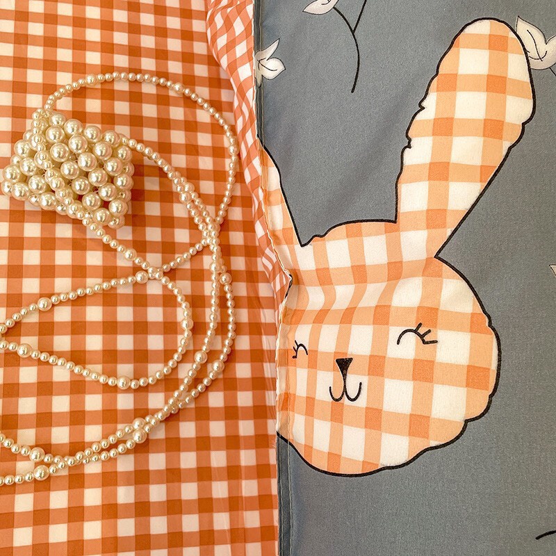 Bộ chăn ga gối cotton poly - Mẫu thỏ tai xanh