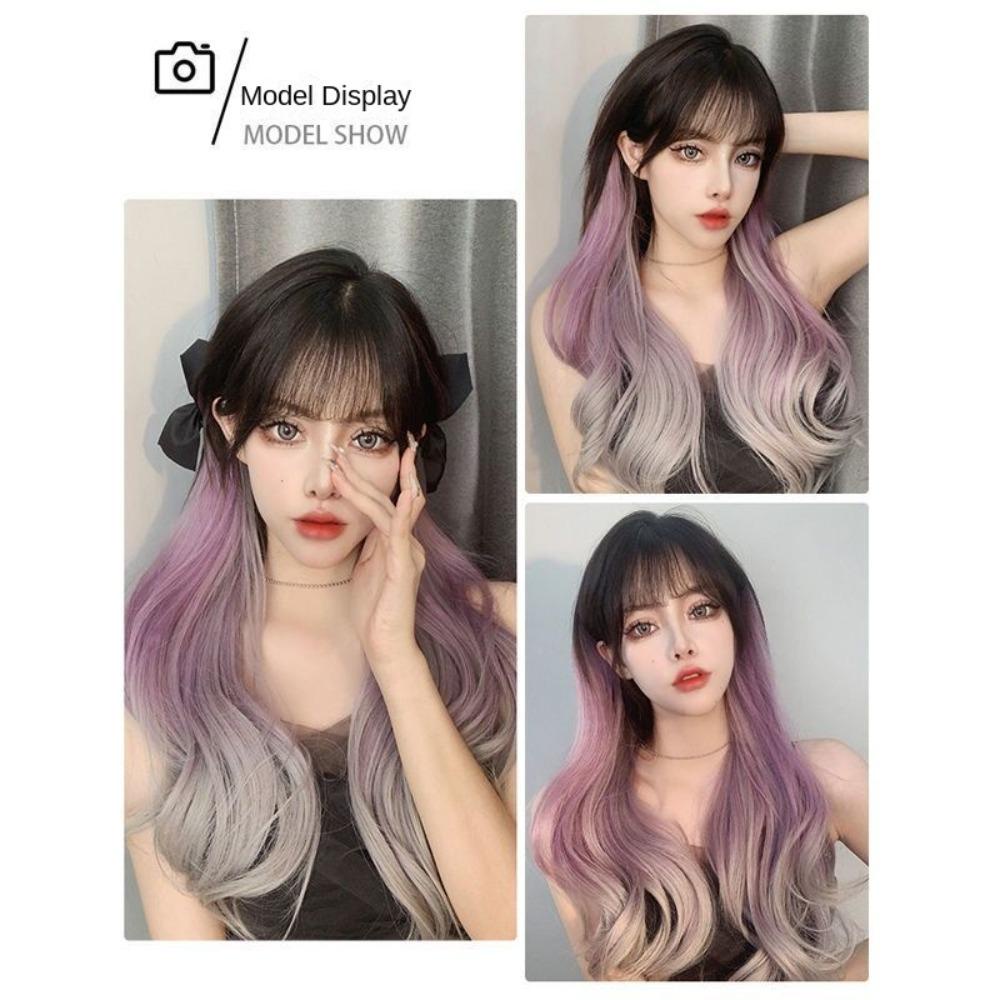 Tóc Giả Dài Gợn Sóng Màu Ombre Tím / Nâu / Đen Bằng Sợi Tổng Hợp Chịu Nhiệt Dành Cho Nữ DIY