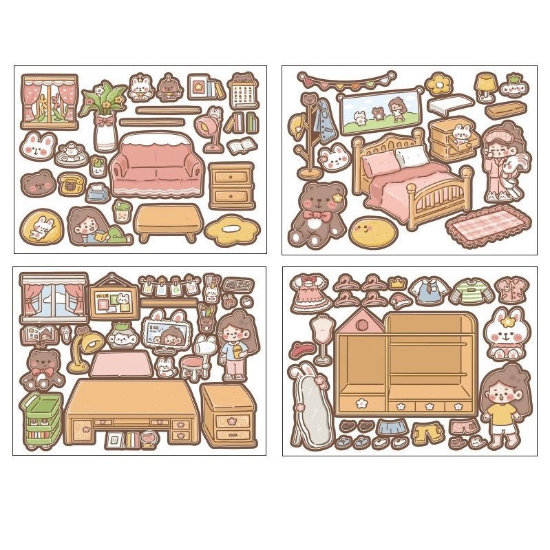 Bộ sticker hoạt hình dán ghép phong cảnh