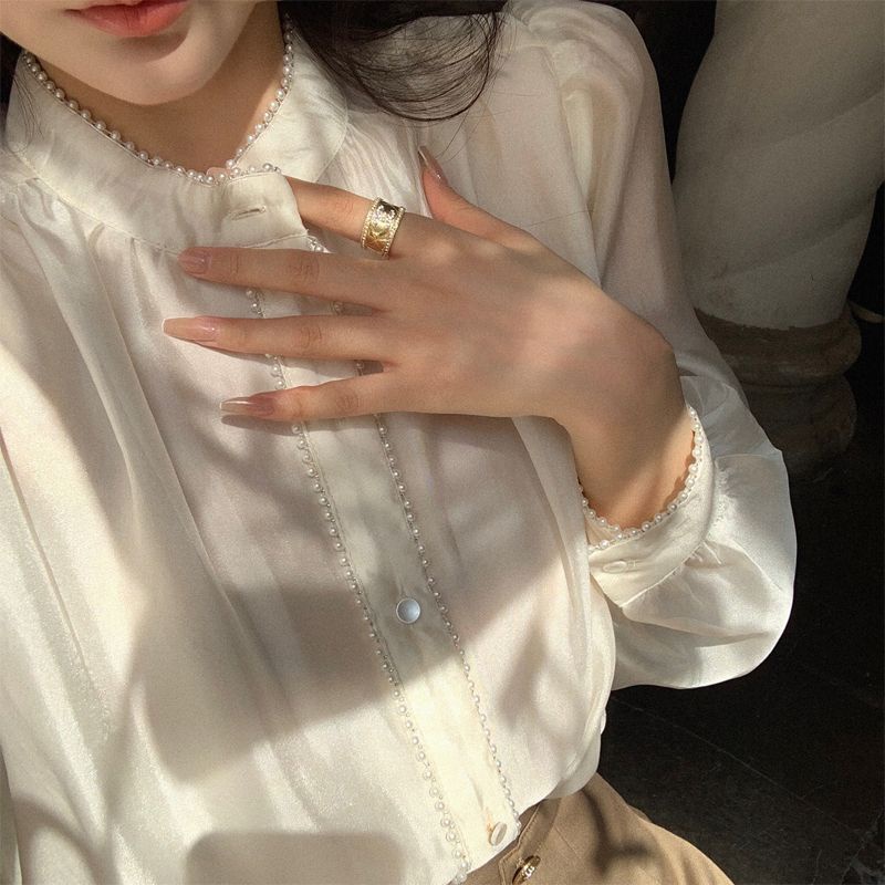 Áo Sơ Mi Trắng Tay Dài Phồng Dáng Rộng Phong Cách Thời Trang Xuân Thu 2023 Mới