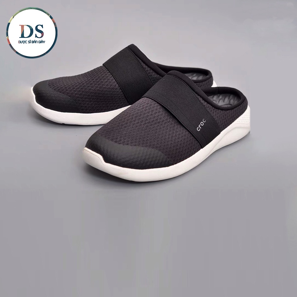 Giày Sục Mesh Crocs Literide Nam Màu Full Đen ,Hàng Loại 1 Full Tag, Giày Đế Bằng