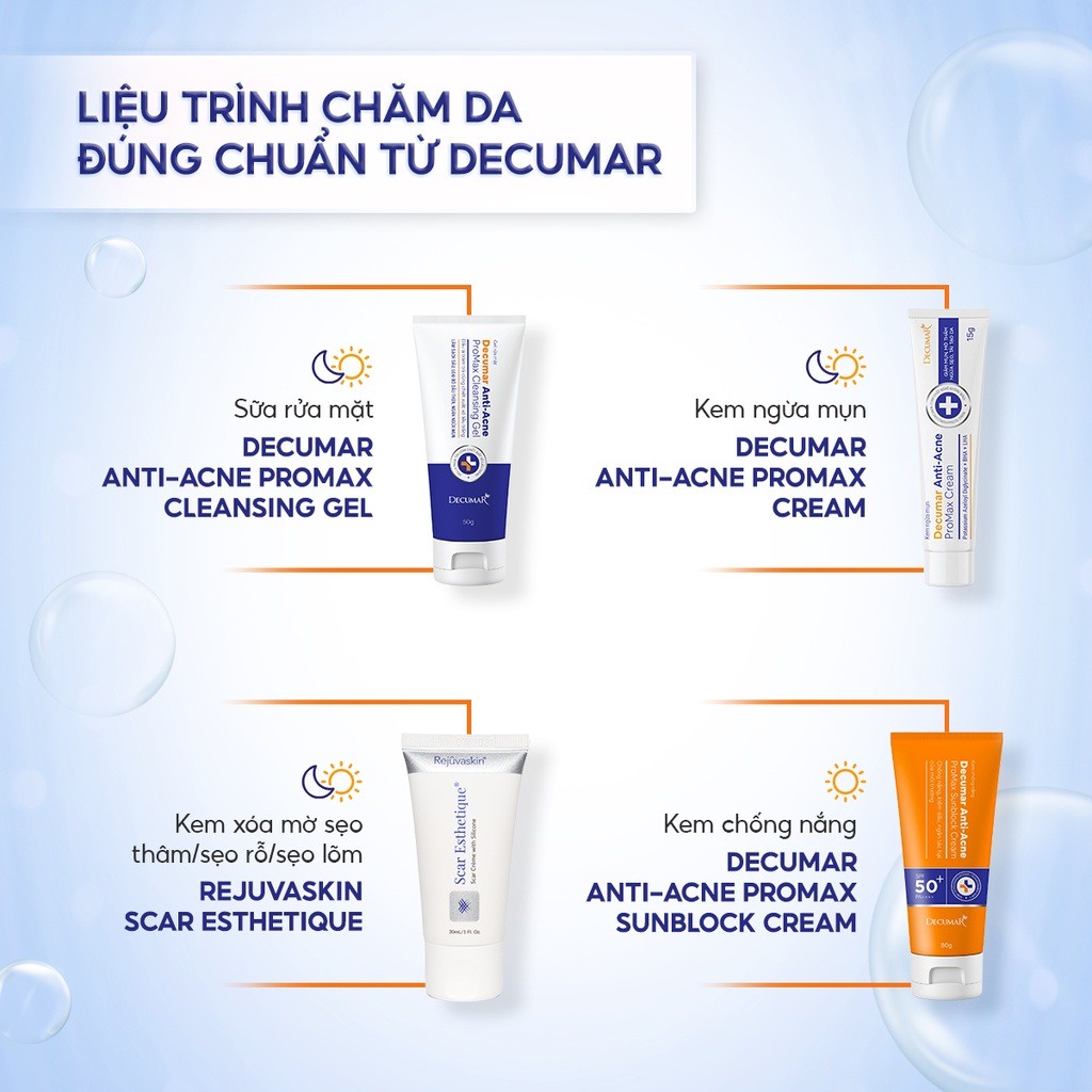 Sữa rửa mặt dạng Gel Ngừa Mụn, Mờ Thâm, Ngừa Sẹo, Tái Tạo Da Decumar Anti-Acne Promax Cleansing Gel