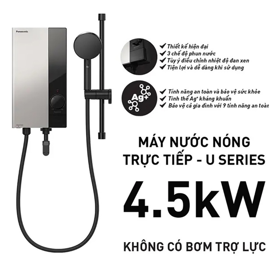 Máy nước nóng trực tiếp Panasonic DH-4US1VS, 4500W, Không bơm