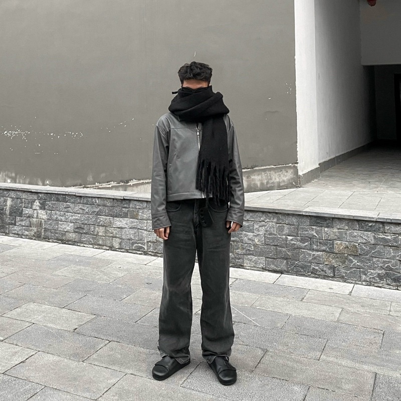 Áo khoác da boxy jacket chất liệu da Pvc