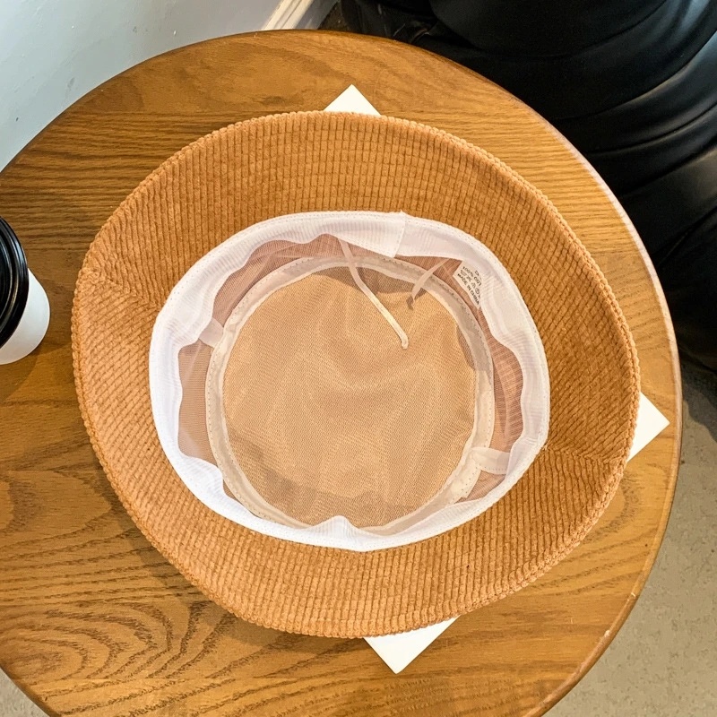 Mũ Bucket Nhung Kẻ Mềm Mại Màu Trơn Chống Tia UV Phong Cách Vintage