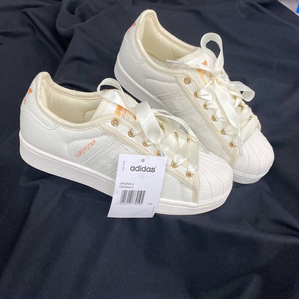 Giày Thể Thao. Giày Sneaker Supter Star Mũi Sò Cream Dây Lụa Kèm Hộp Bảo Vệ