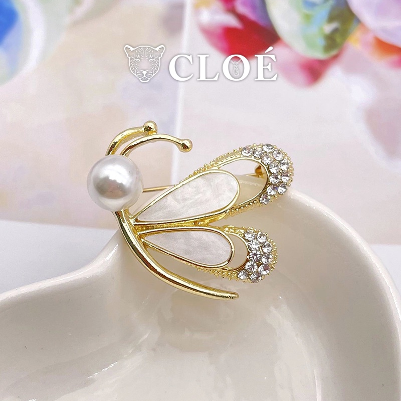 Ghim cài áo nữ hình bướm trâm cài đính đá kết hợp ngọc trai nhân tạo phụ kiện trang sức Cloe Accessories 5273