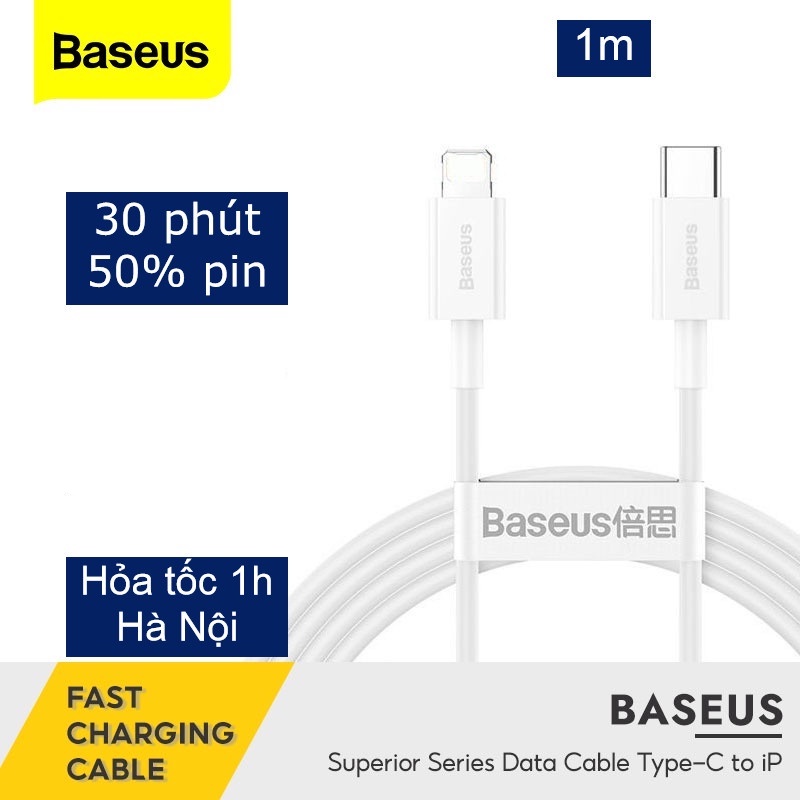 Dây sạc nhanh baseus 20w, cáp type c to L Táo , sạc 30 phút đầy 50% pin, bảo hành 6 tháng- ABSHOP365