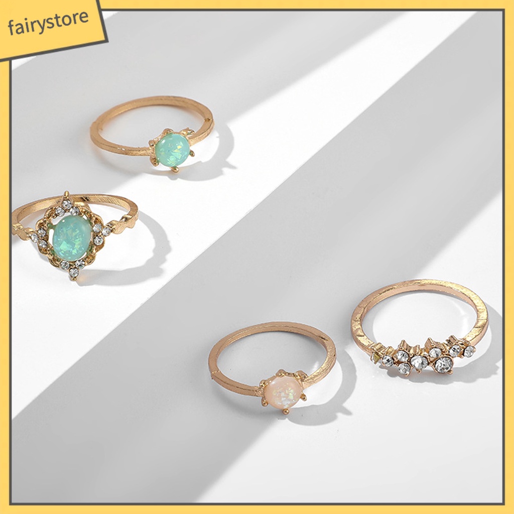 Set 1 / 4 Nhẫn Đeo Tay Đính Đá Quý Giả Nhiều Màu Sắc Thời Trang