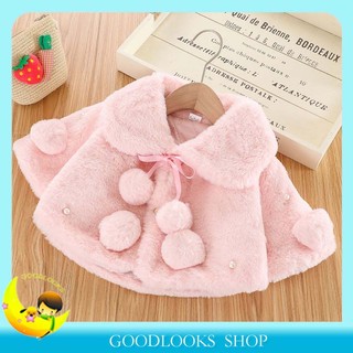 Áo khoác tay dài giả lông thú giữ ấm mùa đông cho bé gái 0-6 tháng tuổi