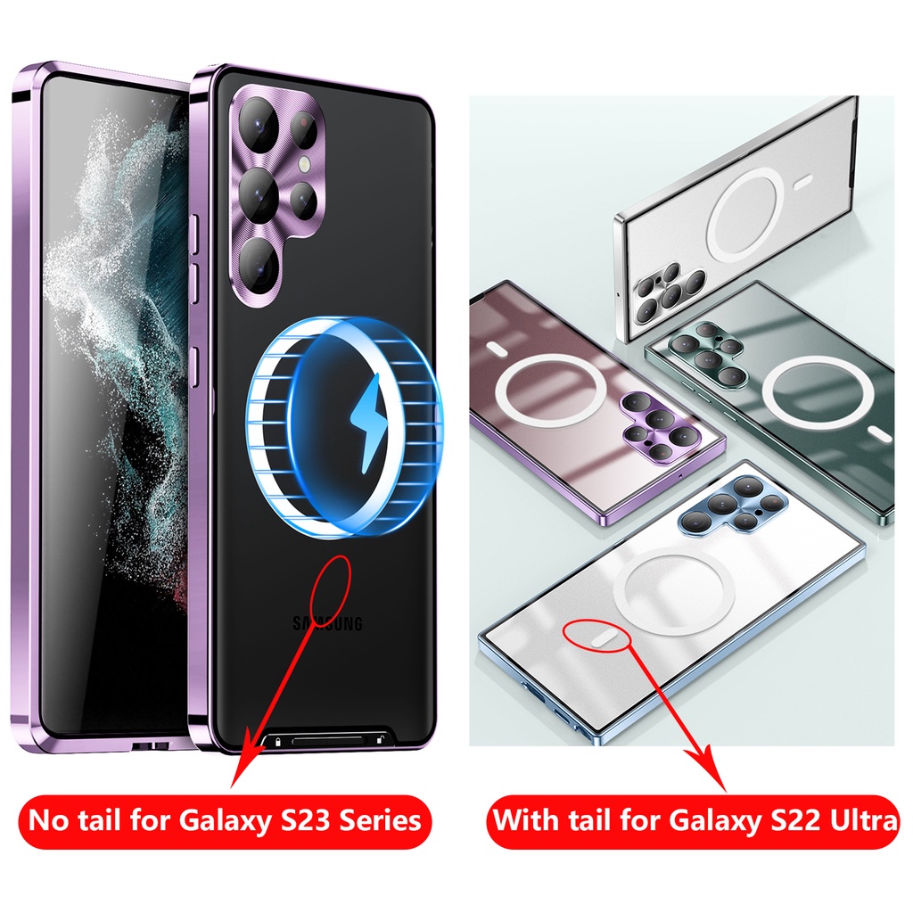Ốp Điện Thoại Hợp Kim Nhôm Mặt Kính Từ Tính Siêu Mỏng Cho Samsung Galaxy S23 Ultra S23 Plus S22 Ultra