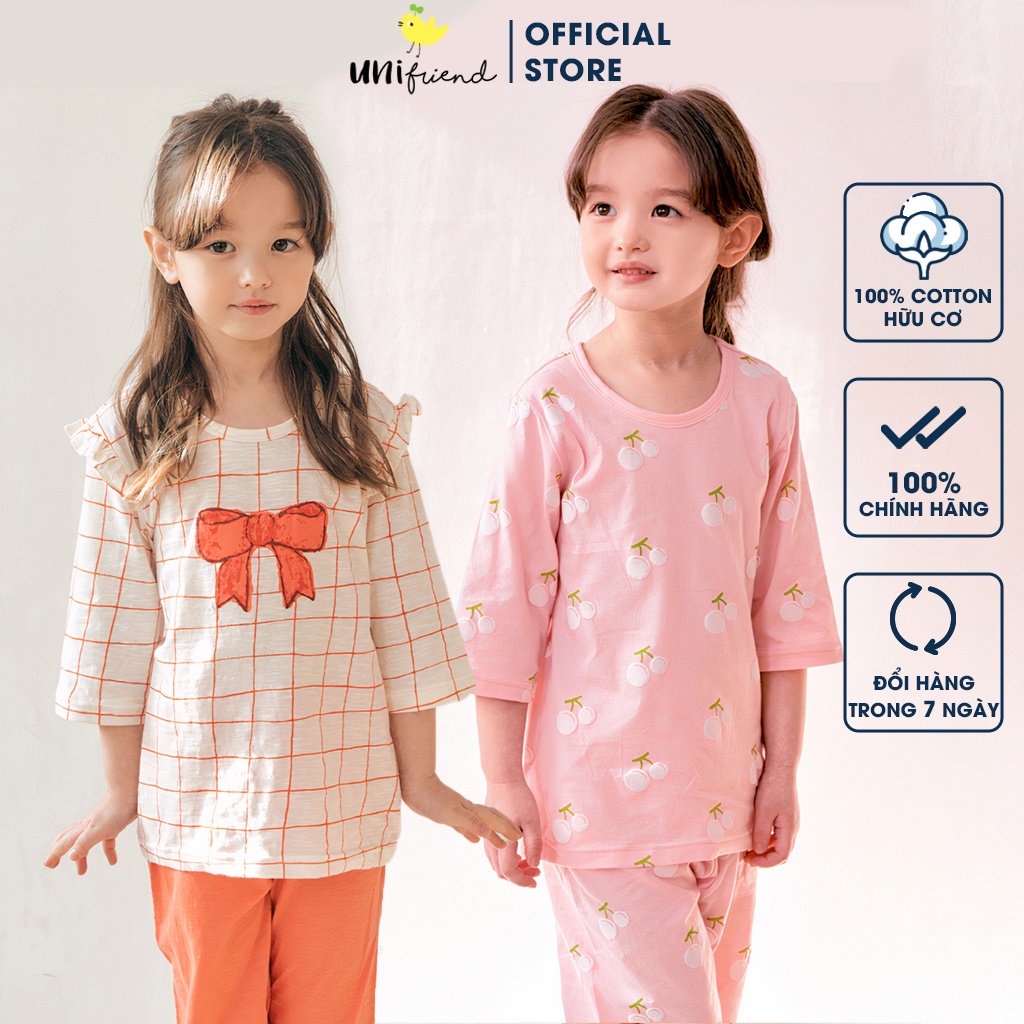 Đồ bộ lửng quần áo thun cotton mặc nhà mùa hè cho bé gái Unifriend Hàn Quốc 2023-2