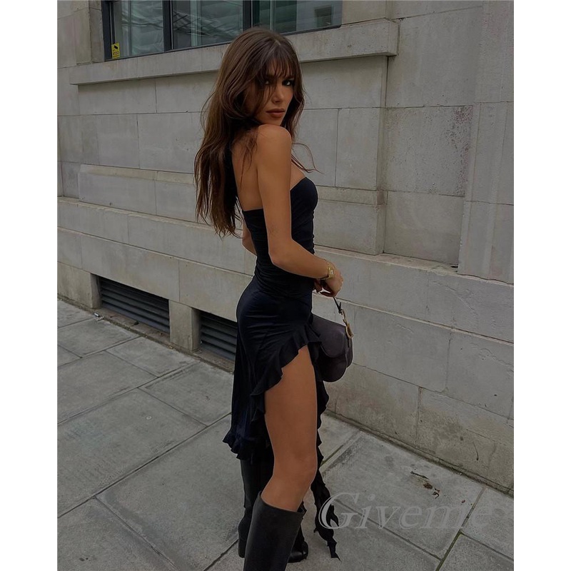 Đầm Lệch Vai Không Tay Nhún Bèo Màu Sắc Thời Trang Cho Nữ