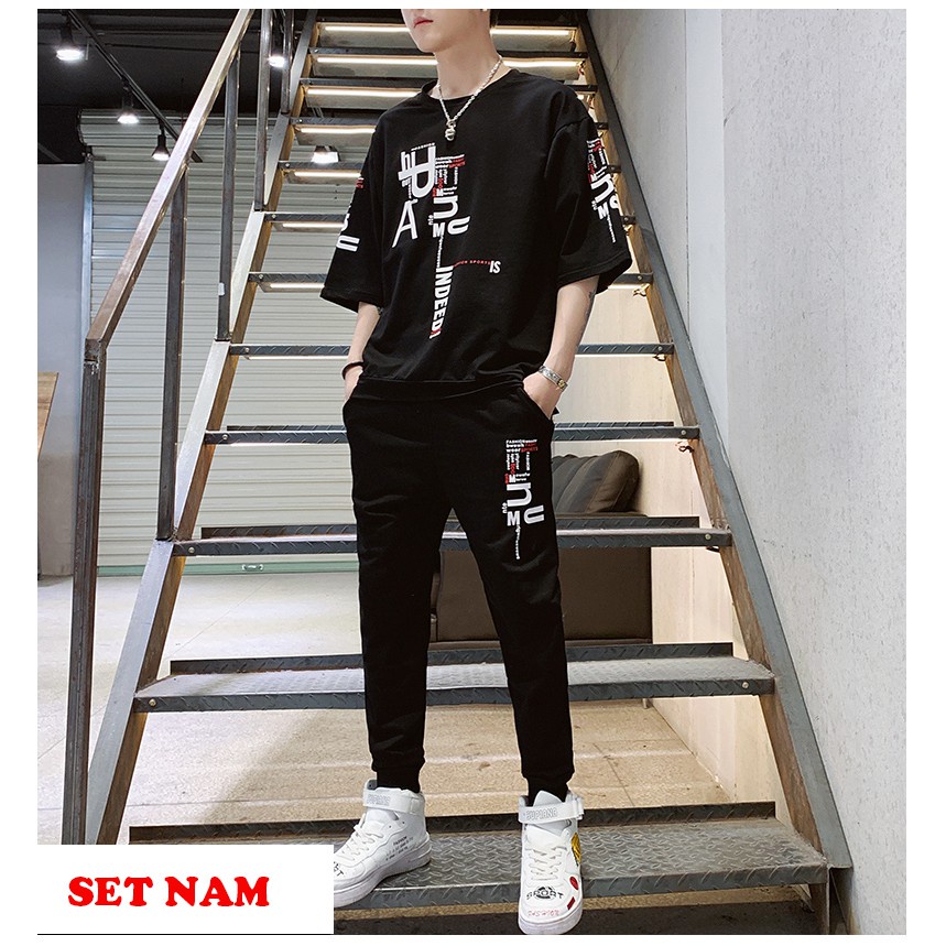 Bộ Quần Áo Thun Nam Ngắn Tay In Chữ Và Họa Tiết Trẻ Trung sozo SET NAM 9000046
