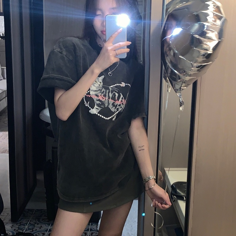 Áo thun SUXI ngắn tay dáng rộng in họa tiết thời trang mùa hè dành cho nữ