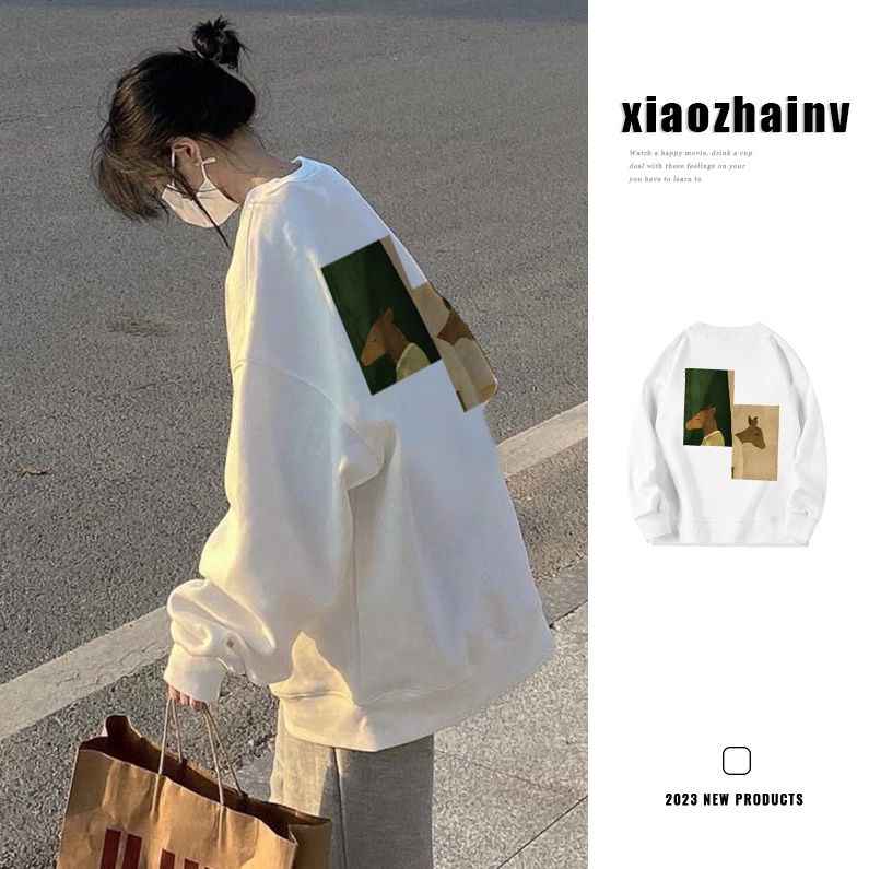 Áo sweater XIAOZHAINV dáng rộng phong cách Mỹ retro