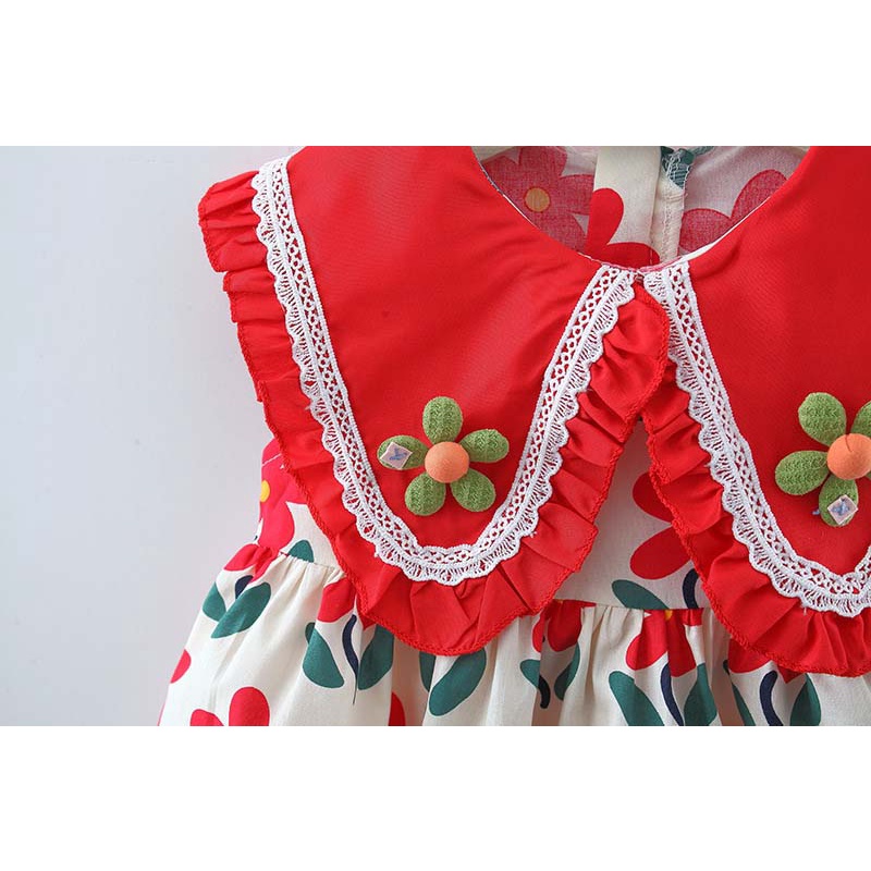 BEAR LEADER Đầm Công Chúa Idyllic Không Tay Cổ Bẻ Lớn Thời Trang Mùa Hè Hàng Mới Dành Cho Bé Gái