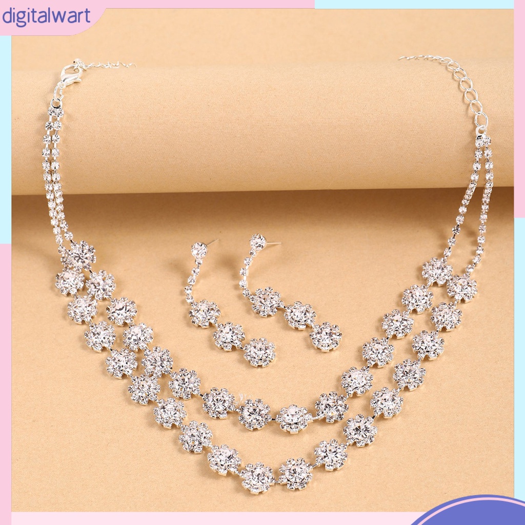 [DIWA] 1 Set Vòng cổ Và Bông Tai Bằng Hợp Kim Lấp Lánh Thanh Lịch