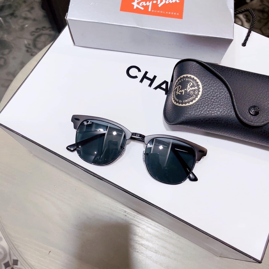 Kính Mát Rayban Clubmaster RB3716 186/R5 gọng đen, mắt xám khói (51-21-145)