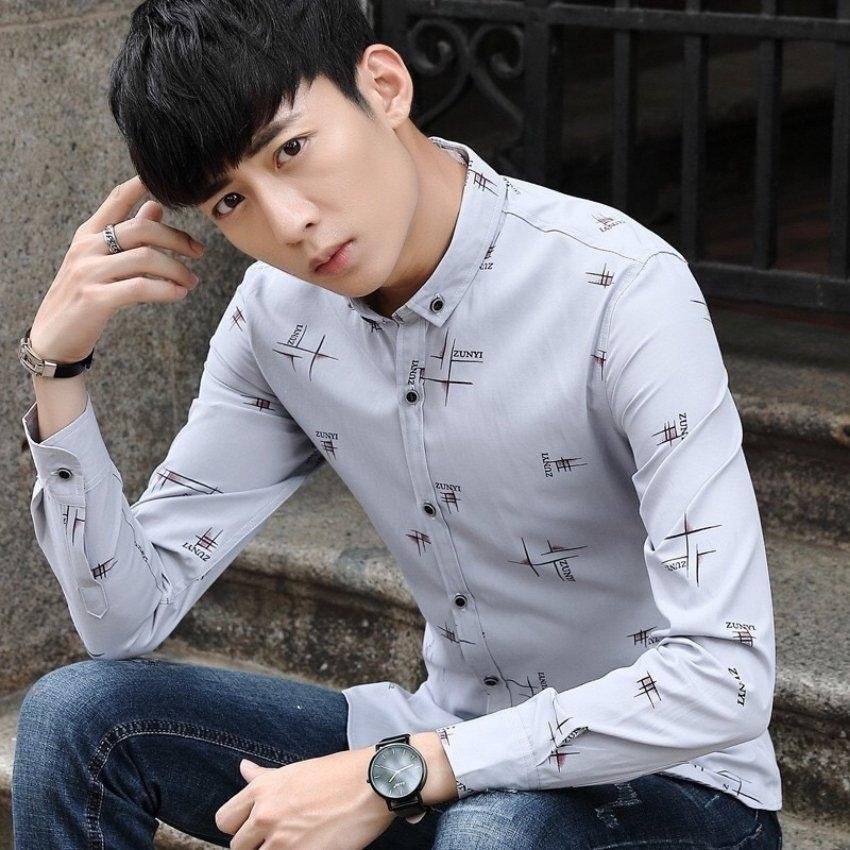 Áo Sơ Mi Nam Tay Dài Hàn Quốc Phối Họa Tiết Chữ Zuny Thời Trang Ponivalaza cao cấp Trẻ Trung Chất Kate Mềm Và Thoáng Mát